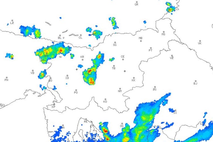 nevihte, radarska slika padavin