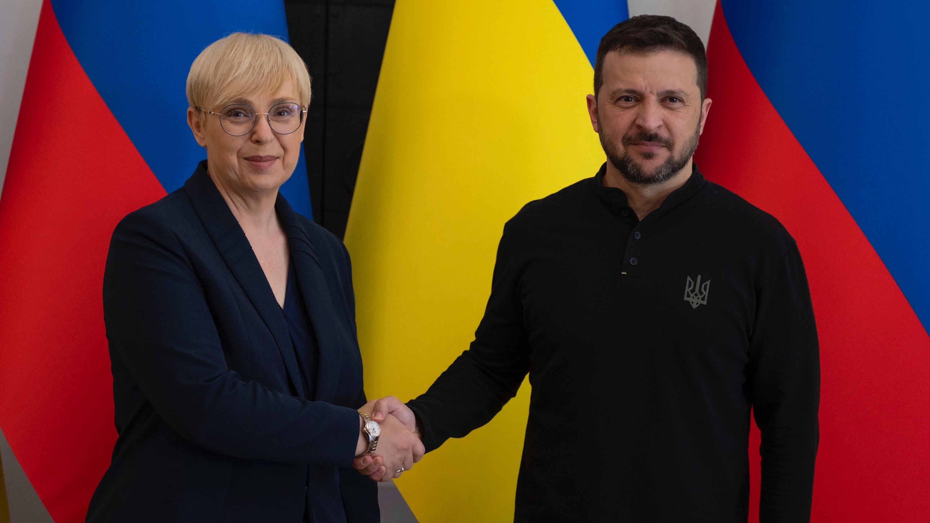 Ukrajinski predsednik Volodimir Zelenski in predsednica republike Nataša Pirc Musar v Ukrajini