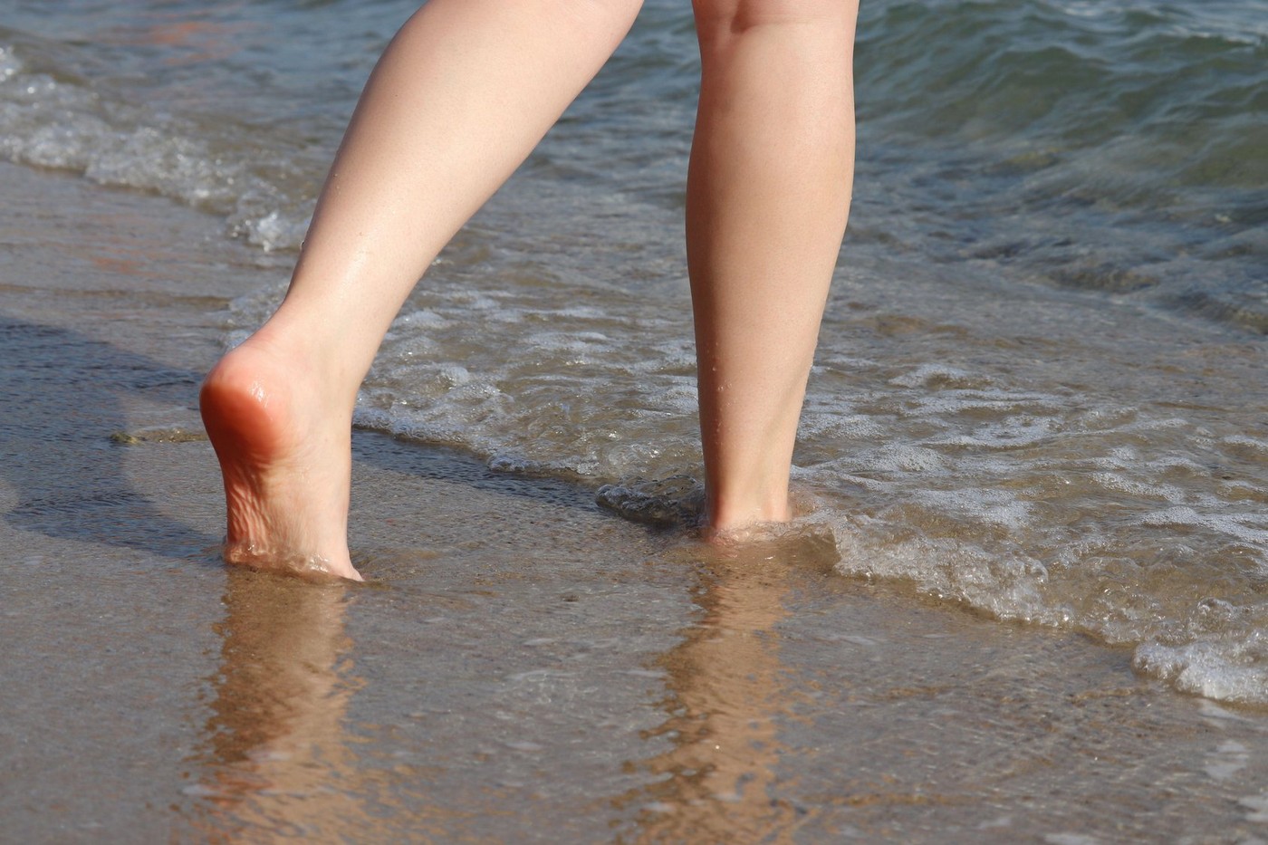 plaža, sprehod, odtisi, morje