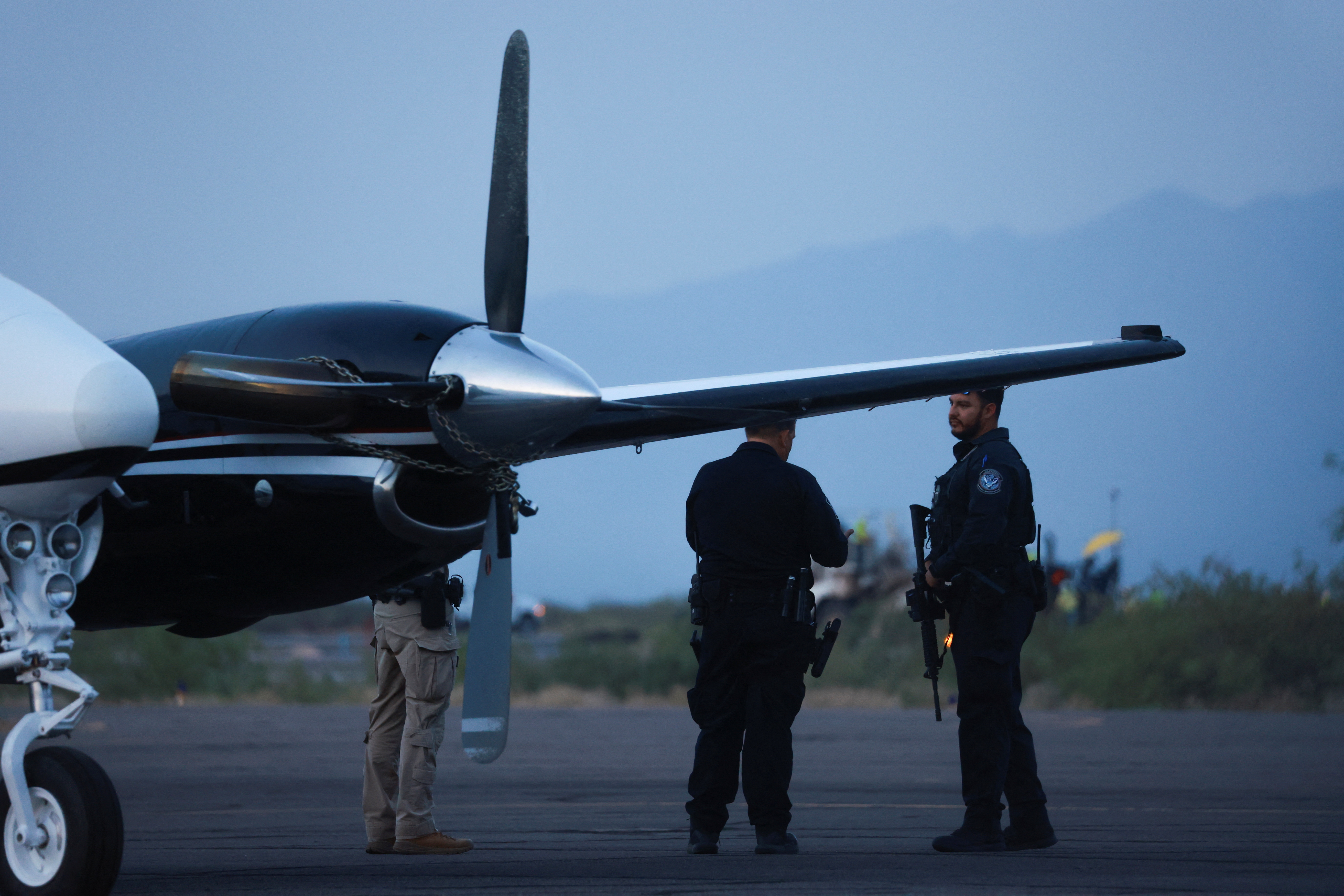 A plane believed to have carried Mexican drug lord Mexican drug lord Ismael "El Mayo" and Joaquin Guzman Lopez arrested in El Paso, is seen in Santa Teresa