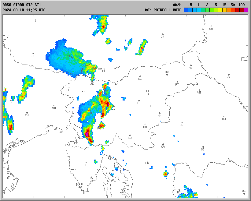 Radarska slika, nevihte