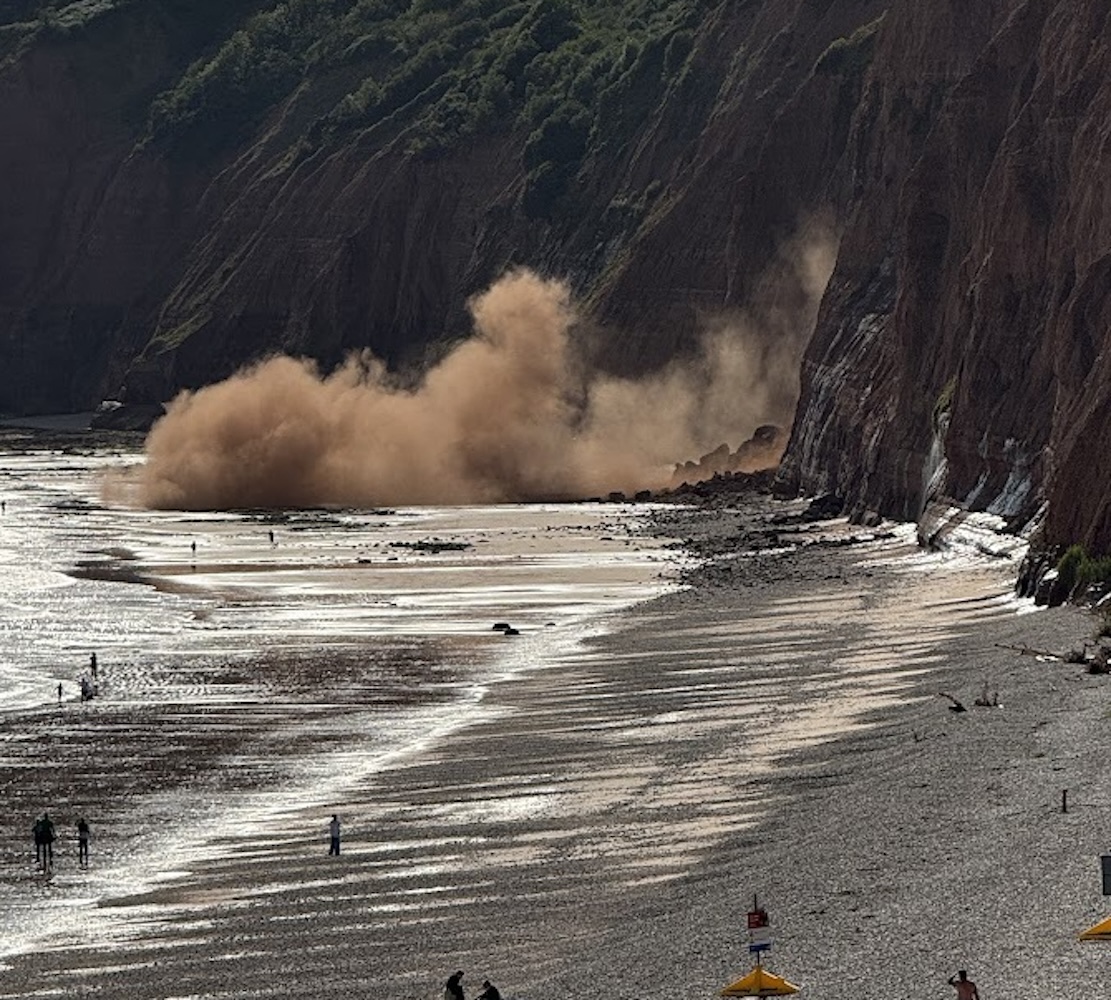 Sidmouth, pečina, plaža, plaz