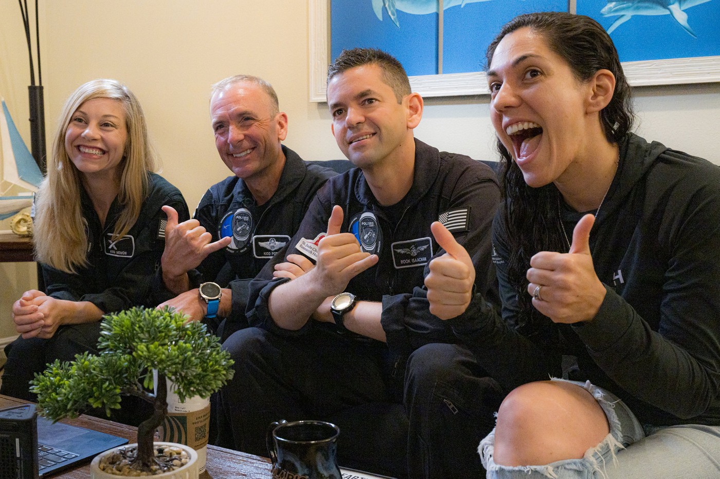 Posadka odprave Polars Dawn pred poletom. Od leve: Anna Menson, Scott Poteet, Jared Isaacman, Sarah Gillis (Foto: PROFIMEDIA)