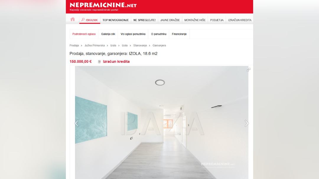 oglas, nepremicnine.net, Izola, garsonjera