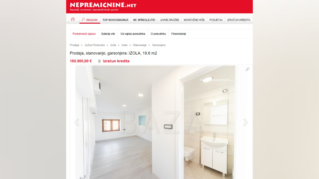 oglas, nepremicnine.net, Izola, garsonjera