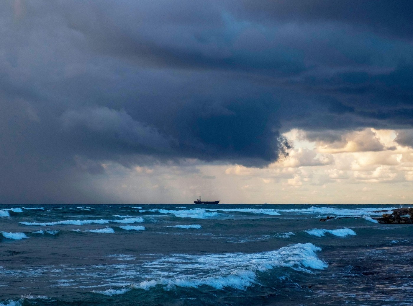 Storm clouds over the Edro 111 shipwreck, Paphos, Cyprus