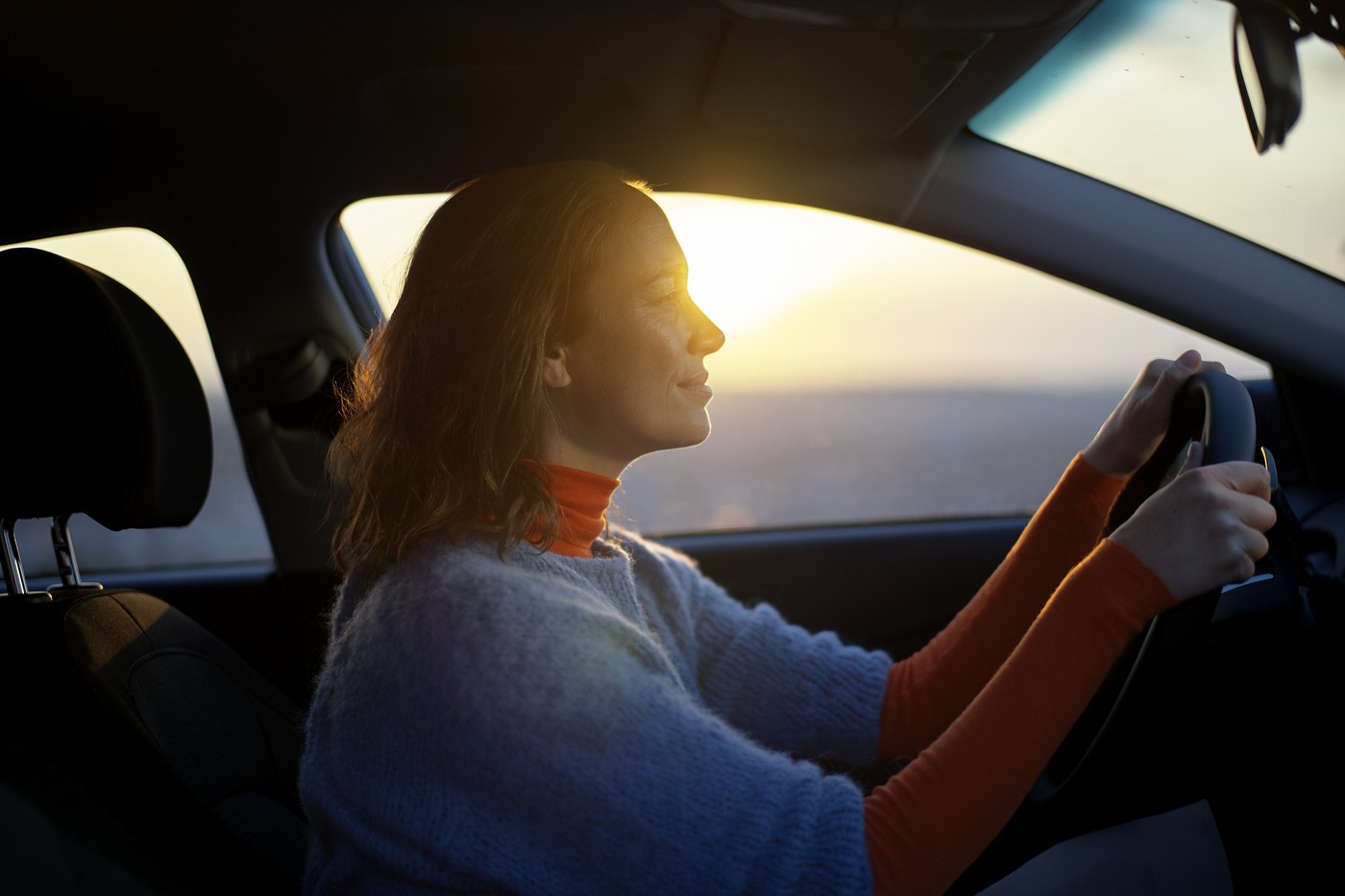 voznica, vožnja, sončni zahod