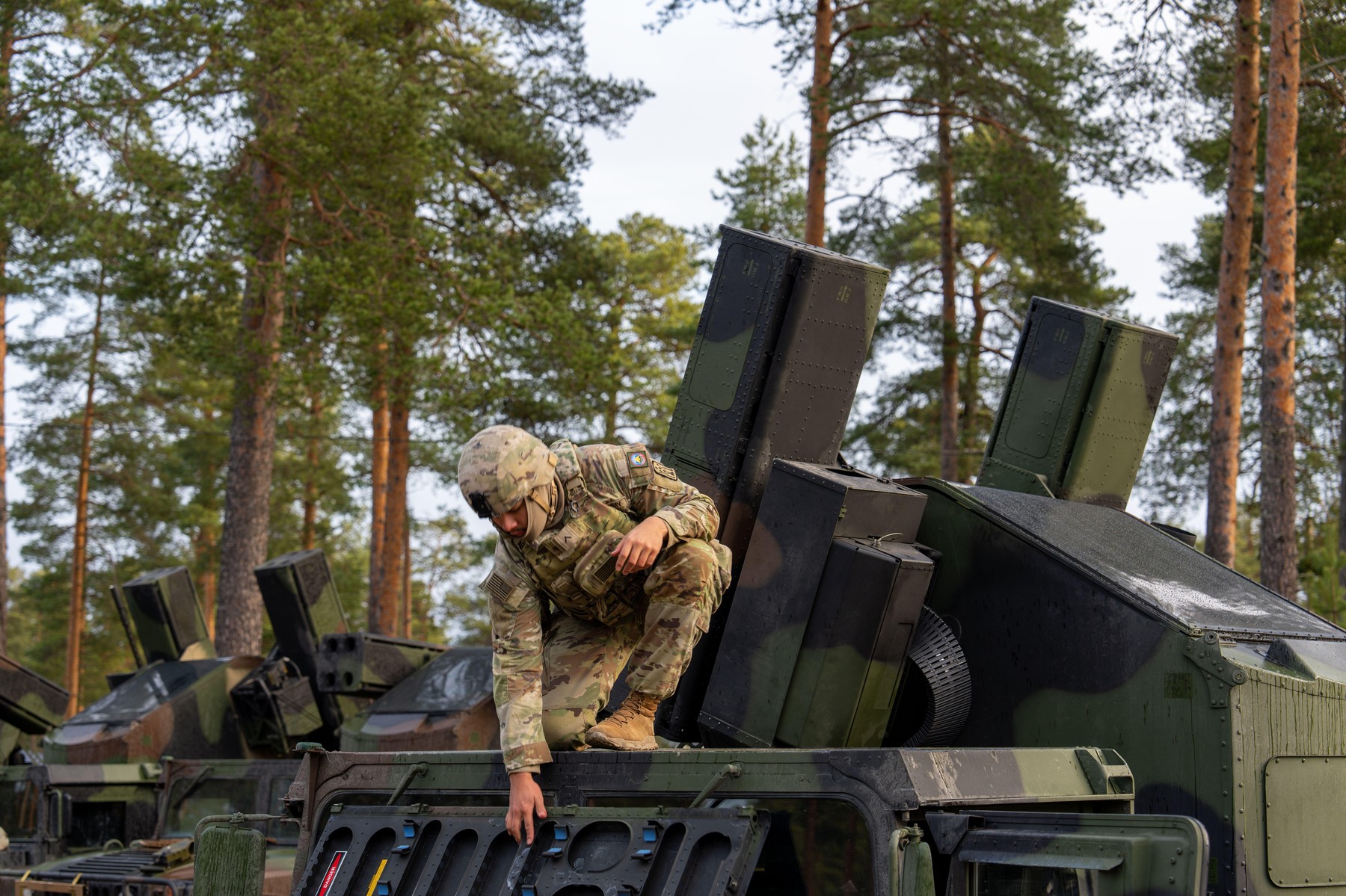 A Soldier from 1st Battalion, 57th Air Defense Artillery conducts an Avenger weapons system reload during Mallet Strike 2024 on November 15, 2024, in Lohtaja, Finland.    Mallet Strike 2024 is a multinational exercise designed to train soldiers from the U