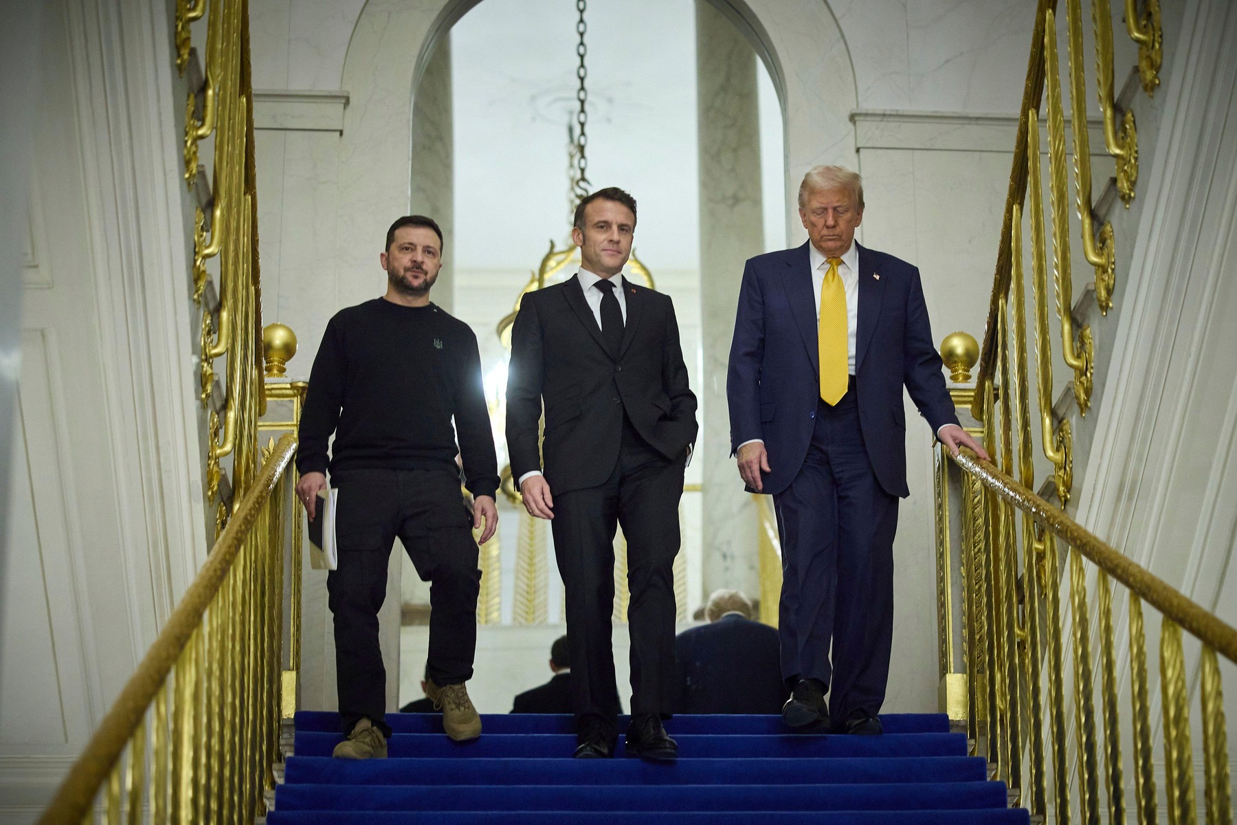 Donald Trump, Volodimir Zelenski, Emmanuel Macron