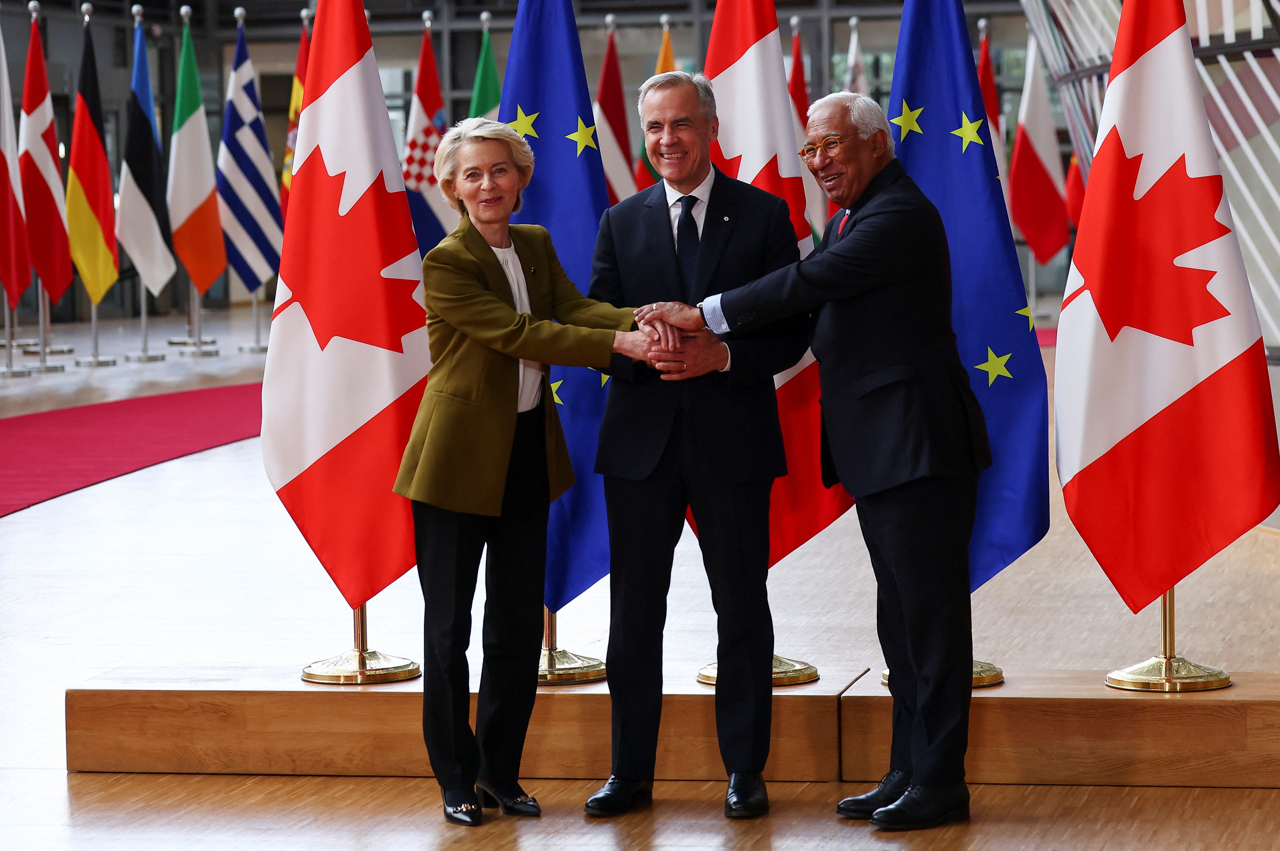 Srečanje kanadskega premierja Marka Carneyja ter predsednice Evropske komisije Ursule von der Leyen in predsednika Evropskega sveta Antonia Coste.