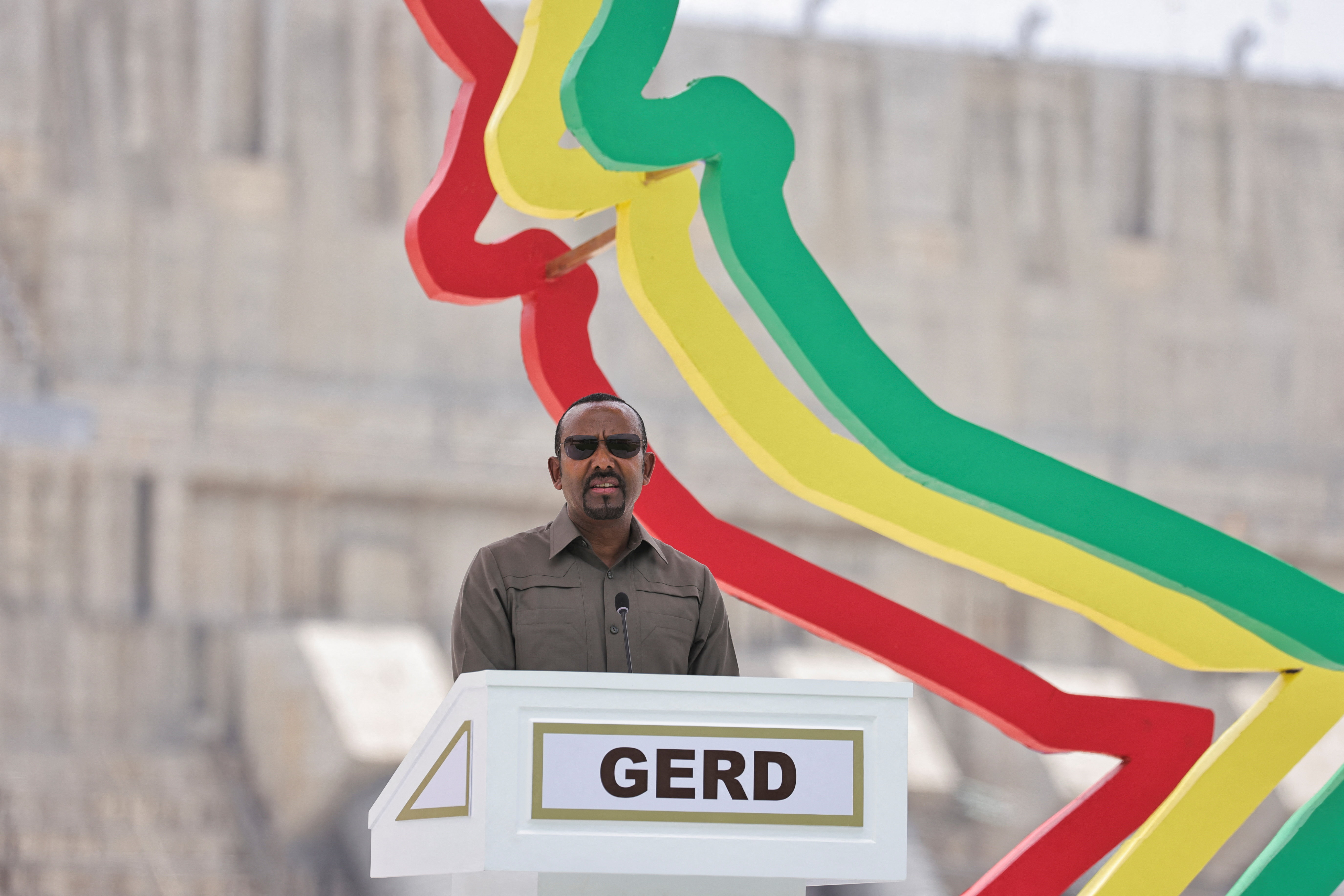 Ethiopia’s Prime Minister Abiy Ahmed speaks during the inauguration of the Grand Ethiopian Renaissance Dam (GERD) built along the Blue Nile in Guba, Benishangul-Gumuz region, Ethiopia, September 9, 2025. REUTERS/ Tiksa Negeri