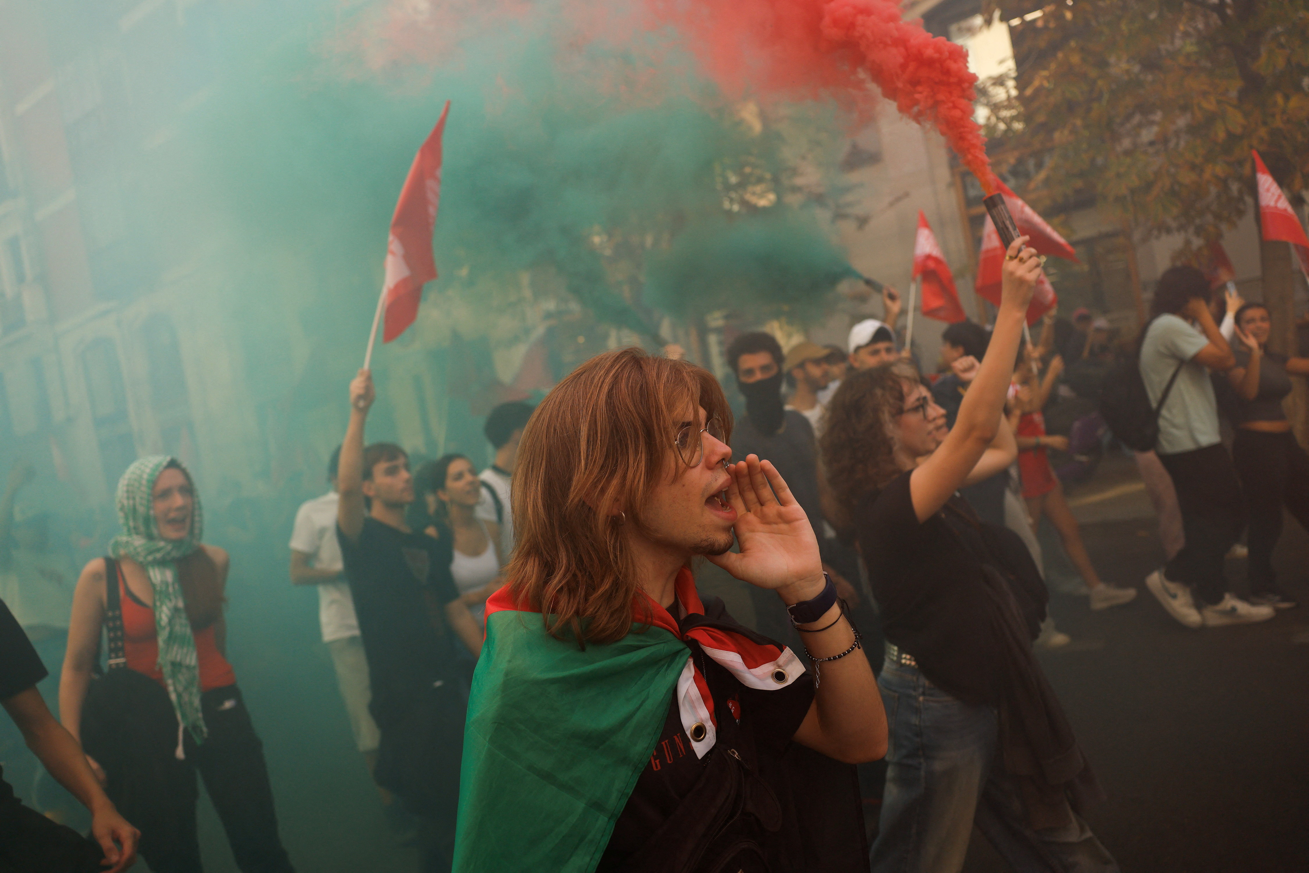 Protest v podpodo humanitarni flotiliji v Madridu