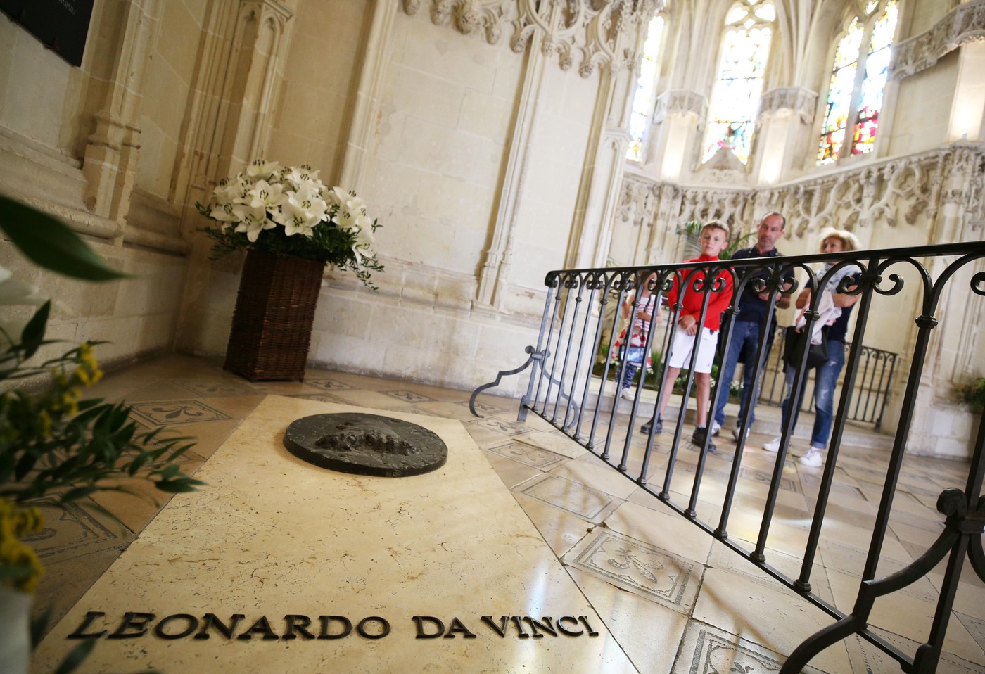 Grobnica z domnevnimi ostanki Leonarda da Vincija, cerkev sv. Huberta, Chateau d'Amboise, Francija