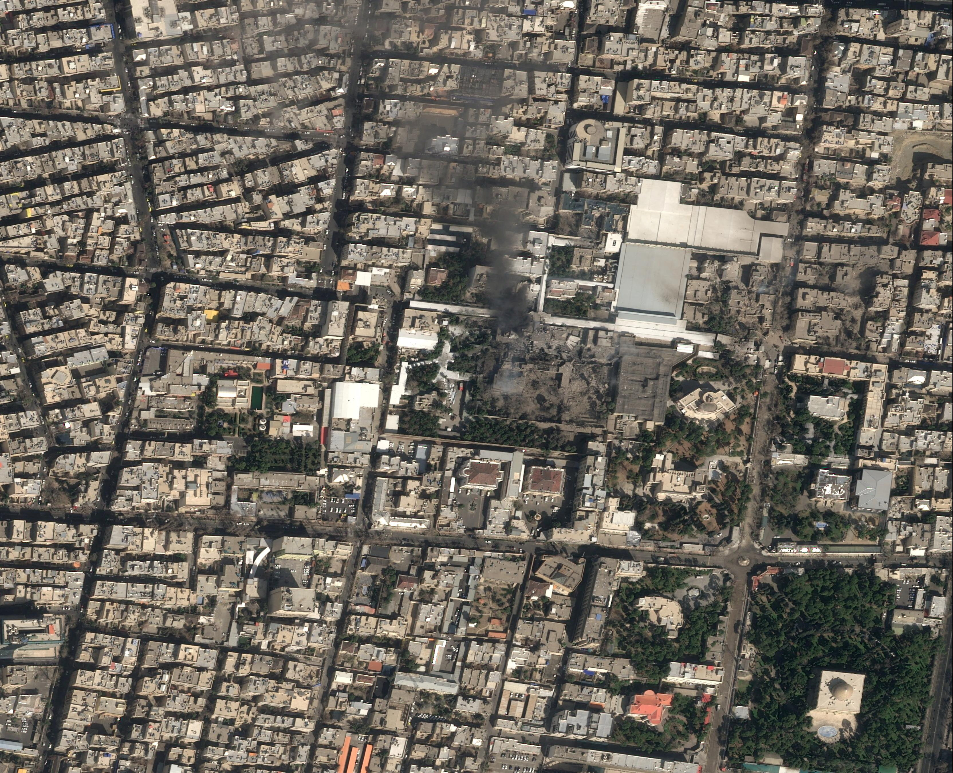 A satellite image shows black smoke rising and heavy damage at Iranian Supreme Leader Ayatollah Ali Khamenei's compoundTehran, Iran February 28, 2026. P