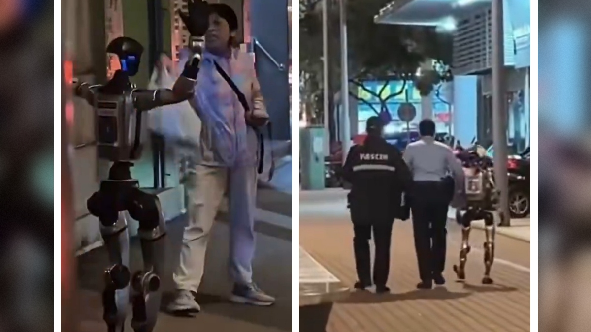 policista vodita robota, ki je prestrašil žensko v Macau, Kitajska