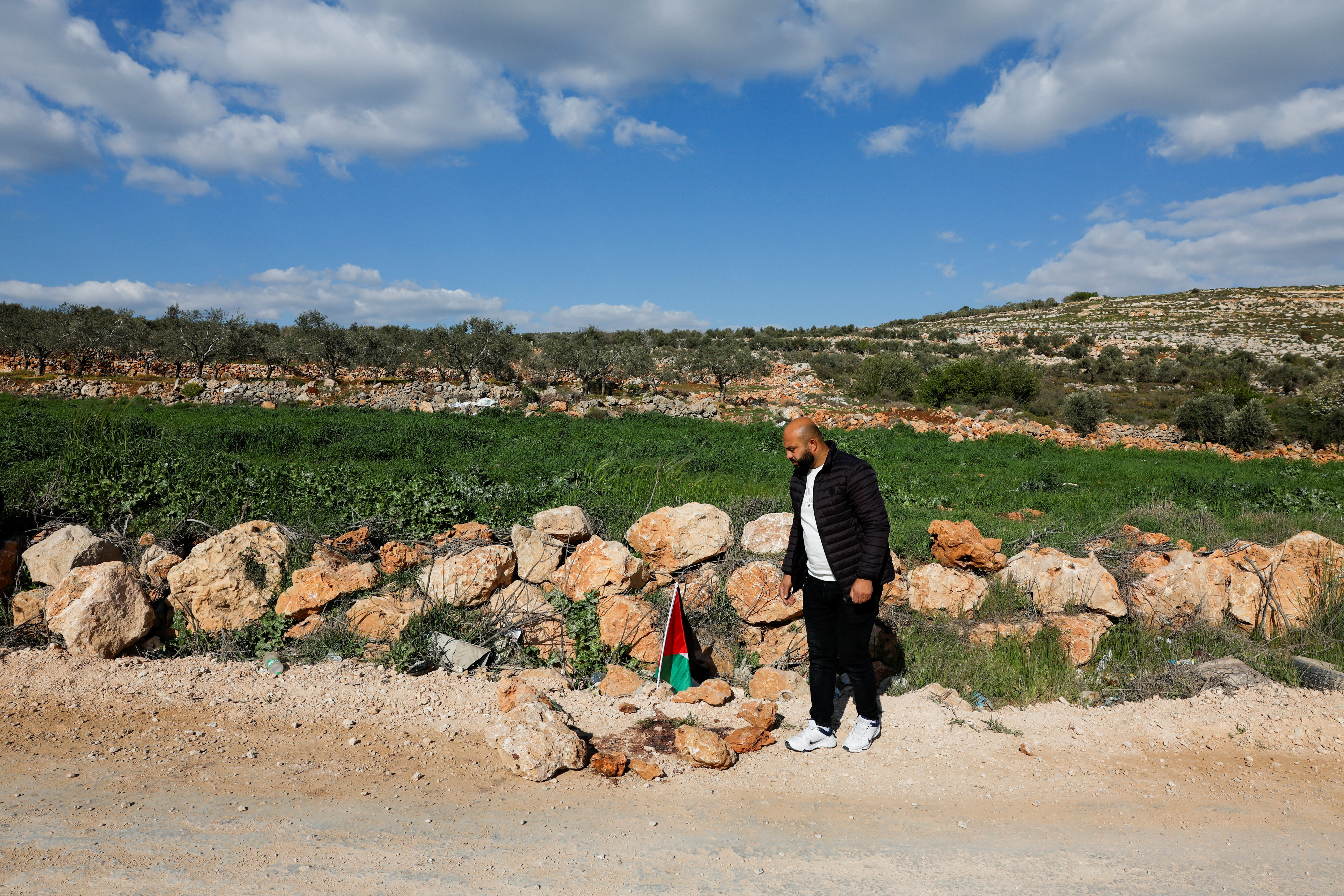 Prizorišče napada izraelskih naseljencev, ki so ubili enega Palestinca