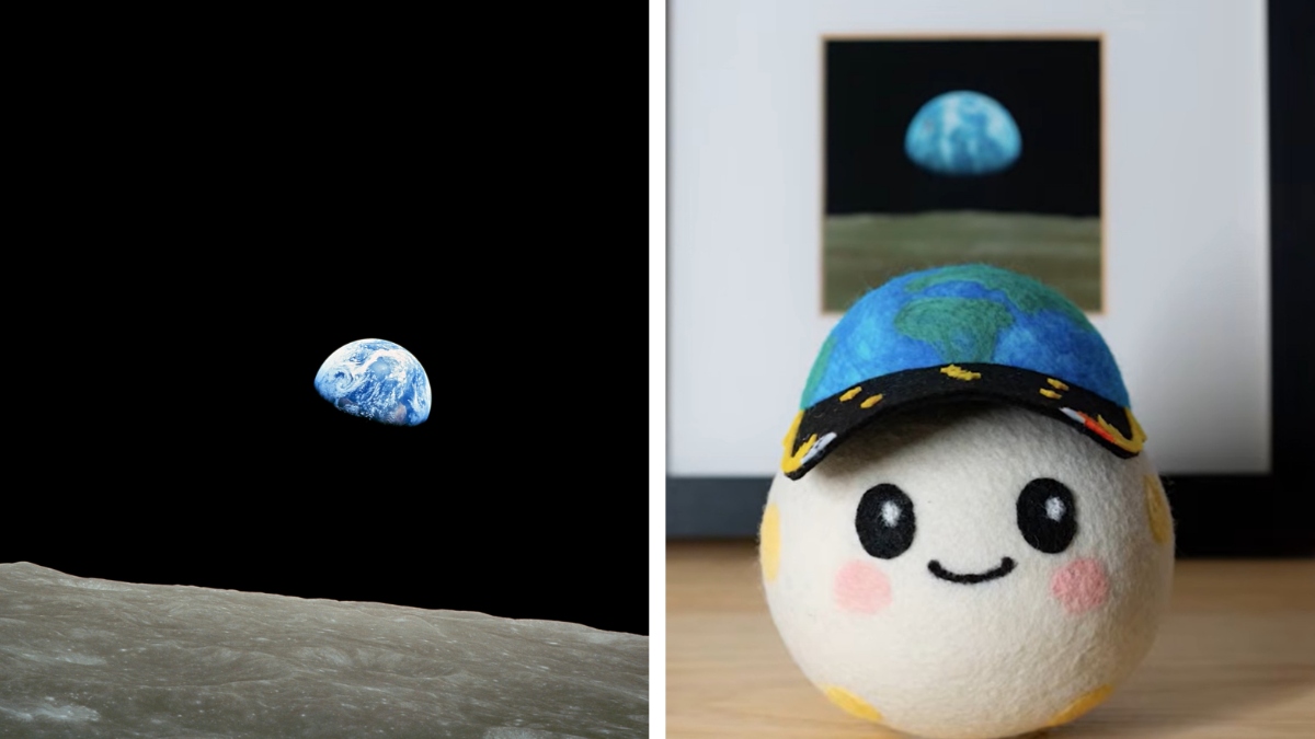 Posnetek Earthrise, misije Apollo 8, ki je bil navdih za maskoto misije Artemis II, Rise, indikator breztežnosti
