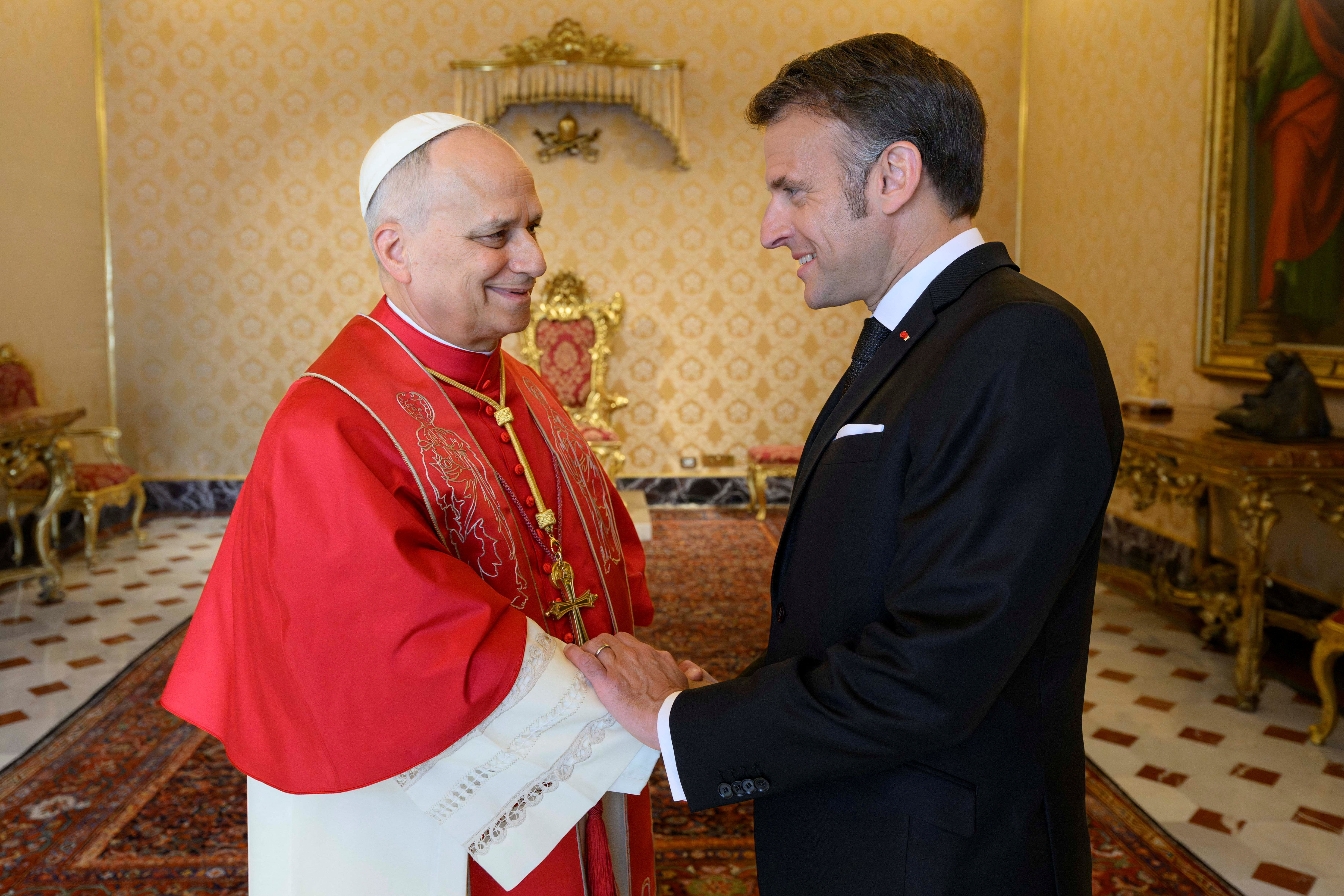 French President Emmanuel Macron meets Pope Leo