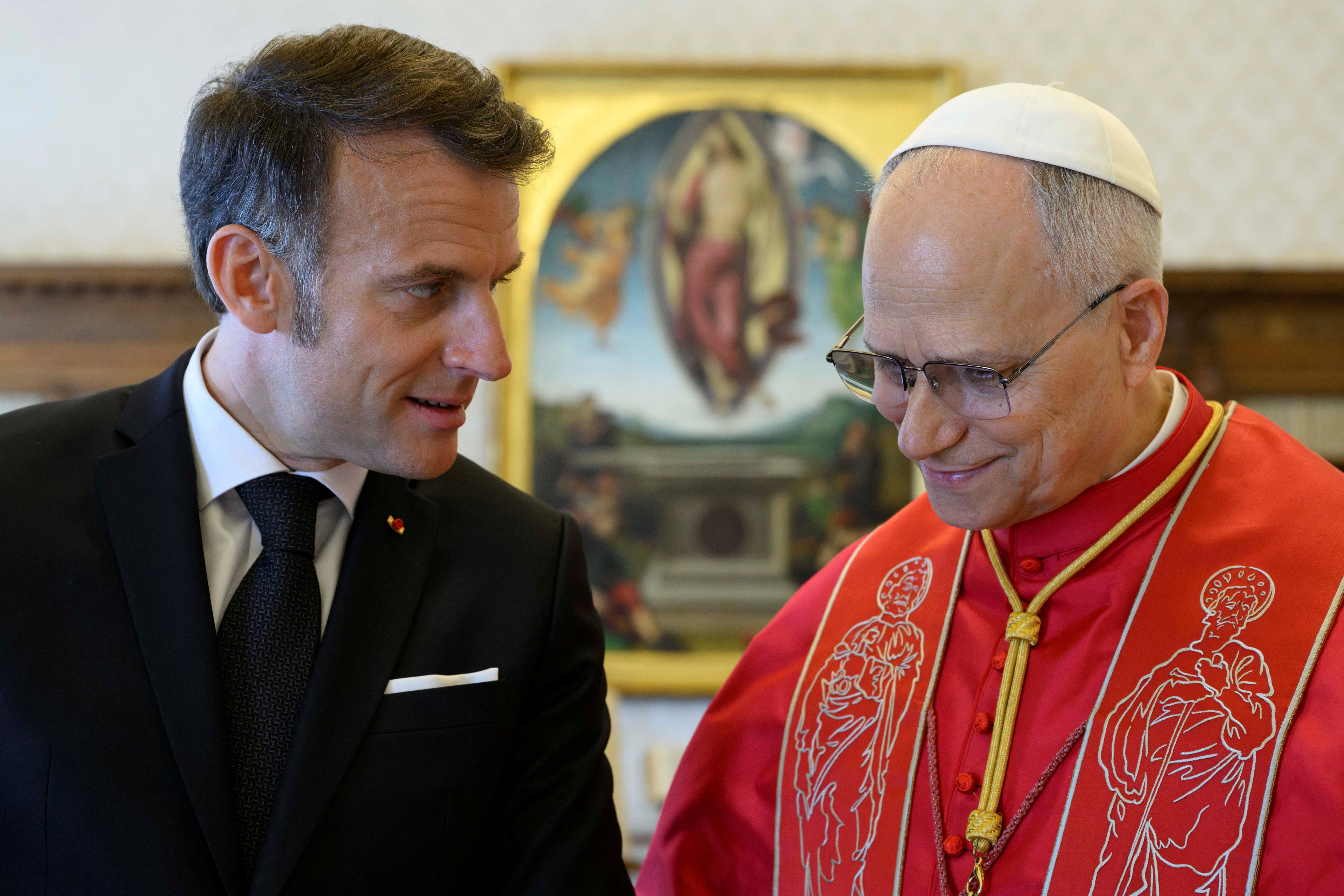 French President Emmanuel Macron meets Pope Leo XIV