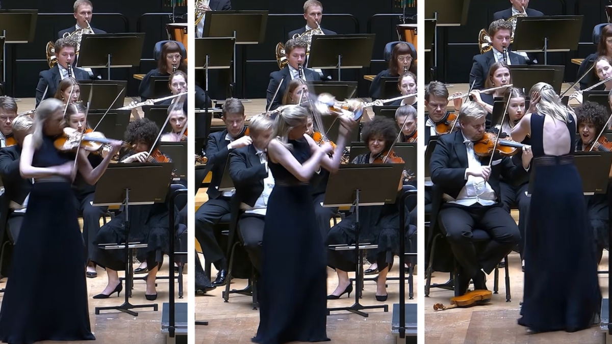 finska violinstka Eline Vähälä in britanski dirigent Matthew Halls, ki ji je iz rok zbil dragoceno violino