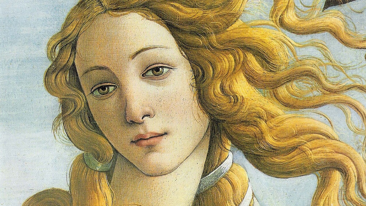 Obraz Venere na sliki Sandra Botticellija "Rojstvo Venere"; 1486; galerija Uffizi Firence, Simonetta Vespucci