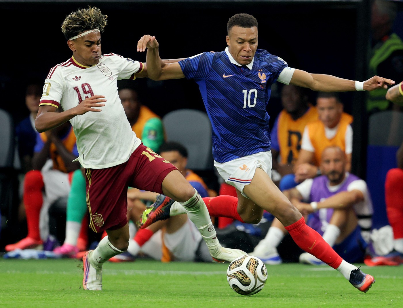 Lamine Yamal, Španija in Kylian Mbappe, Francija; svetovno prvenstvo nogomet, polfinale