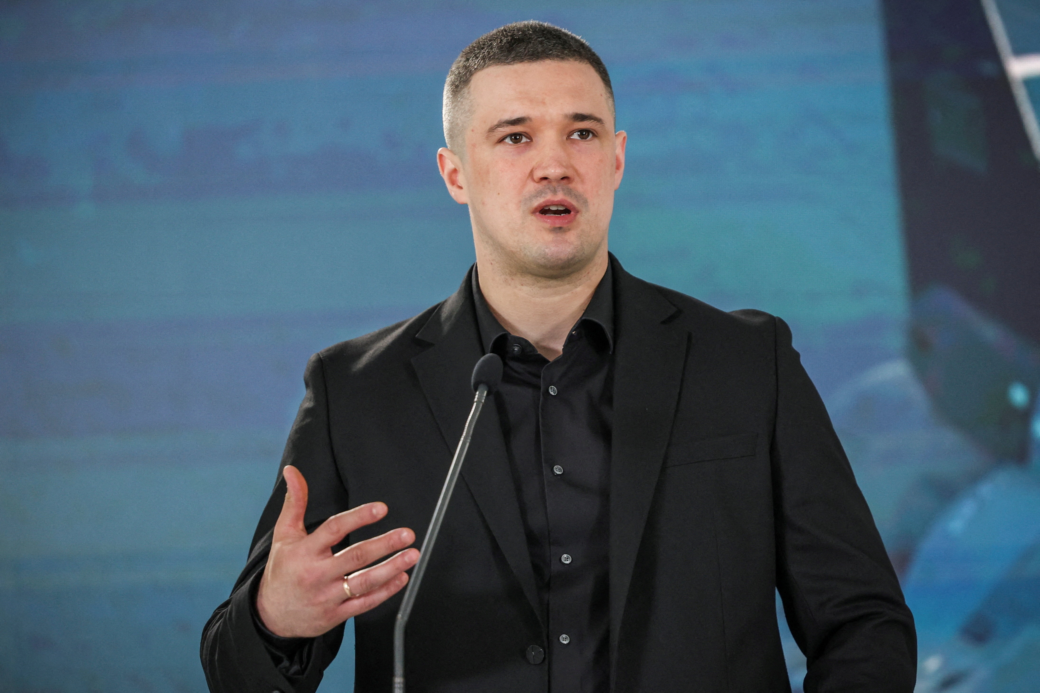 FILE PHOTO: Ukraine's Minister of Defence Mykhailo Fedorov speaks at a joint press conference in Kyiv, Ukraine, July 1, 2026. REUTERS/Alina Smutko/File Photo