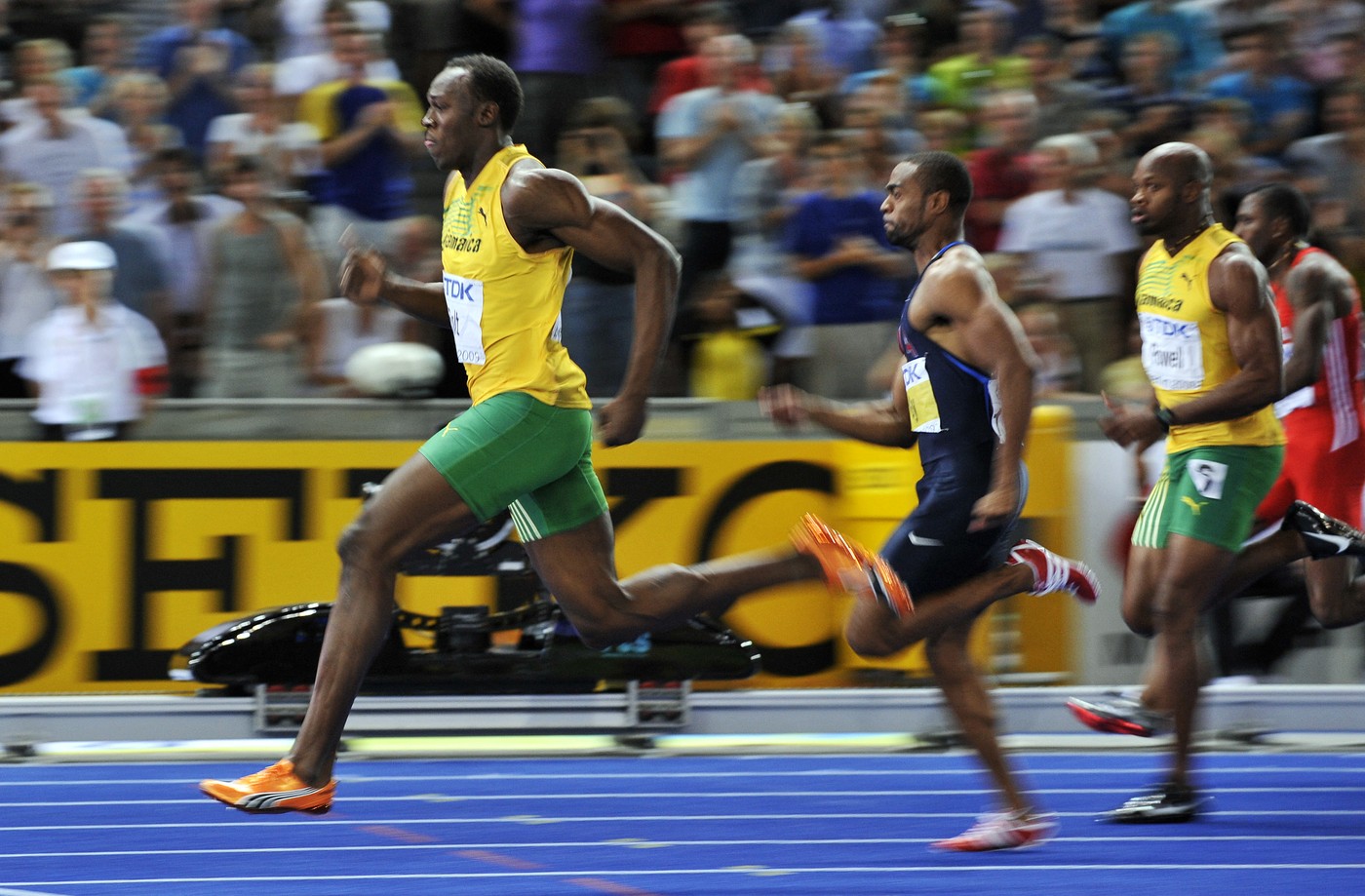 Usain Bolt finiš sprinta na 100 m SP v atletiki Berlin 2009 svetovni rekord 9:58