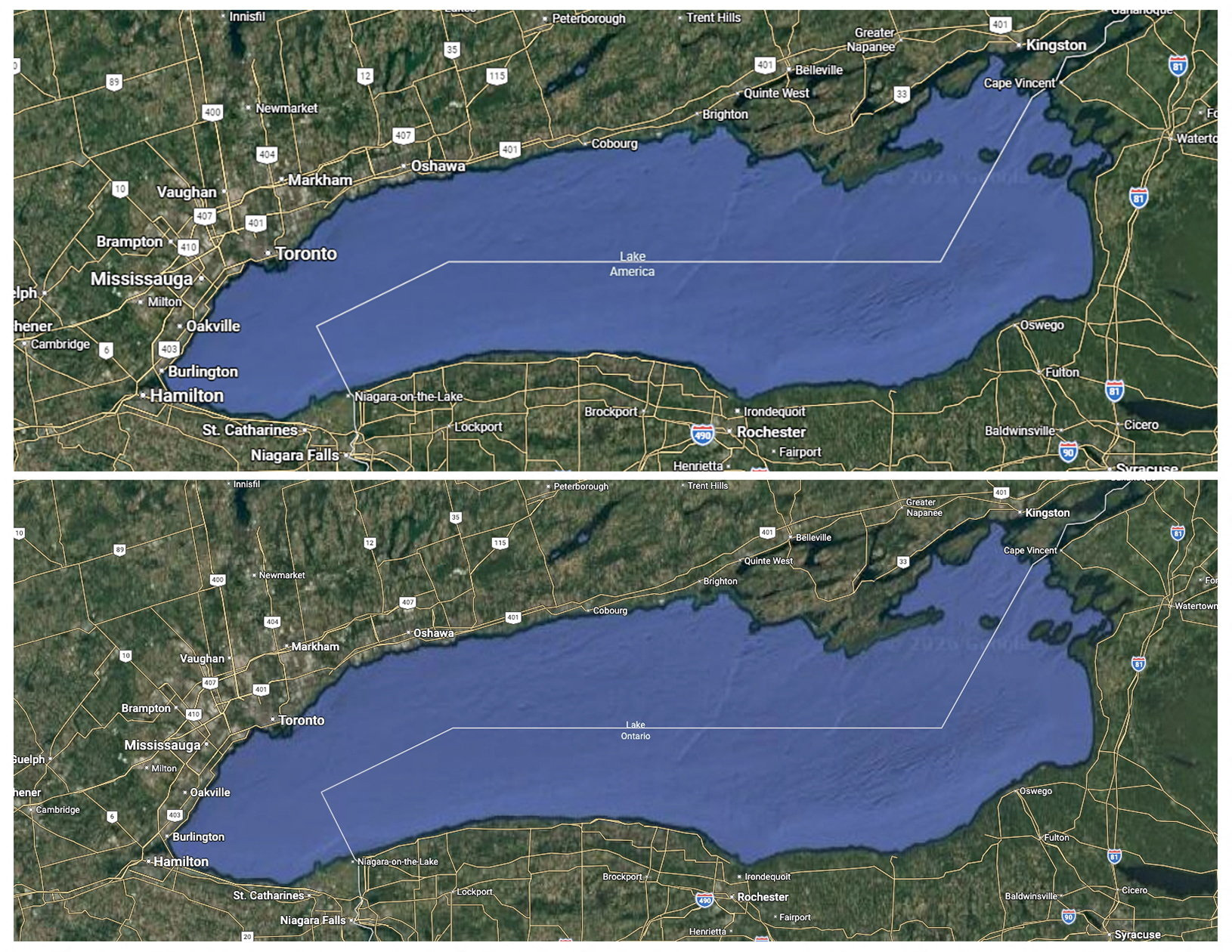 Ontarijsko jezero v Google Zemljevidih