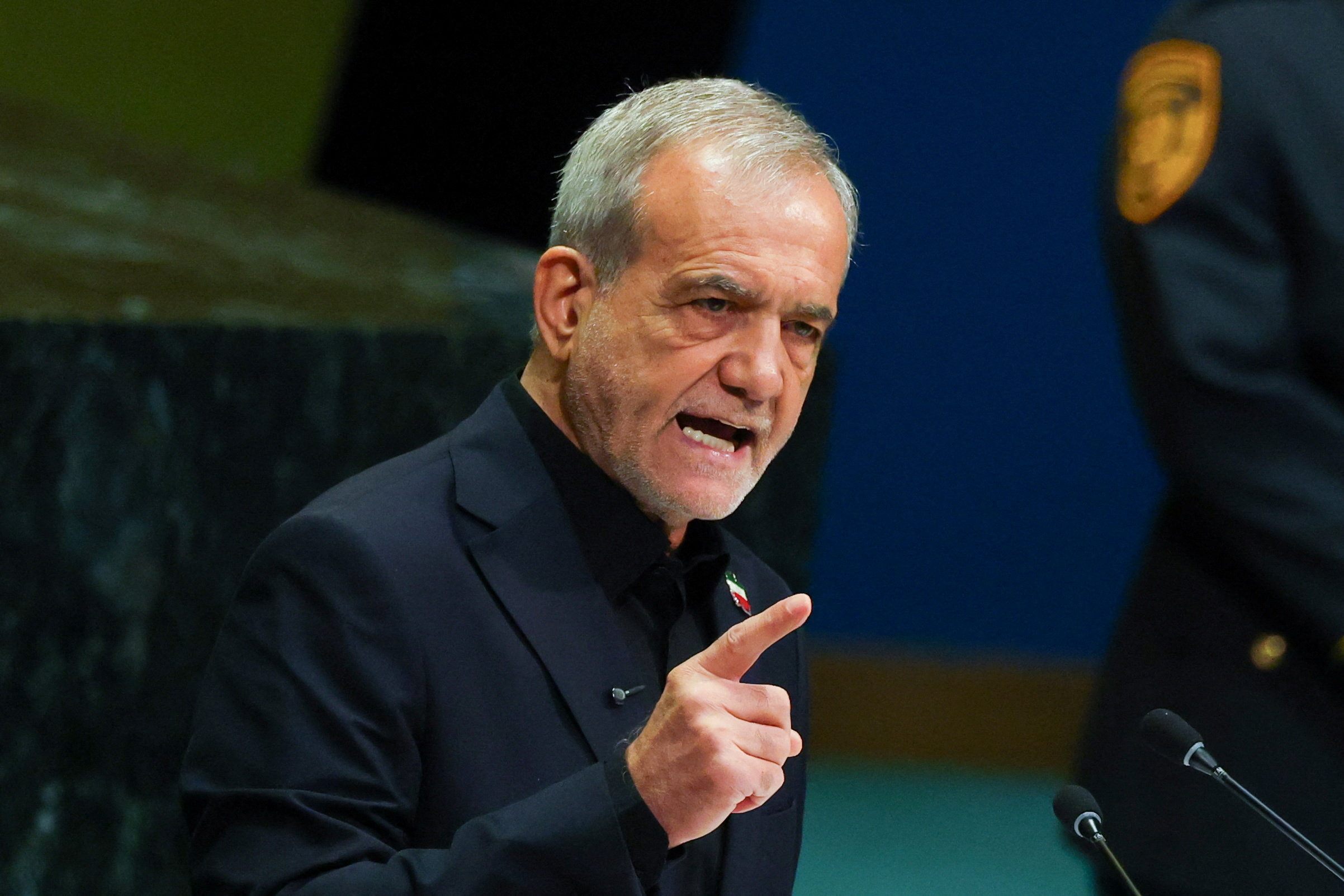 iranski predsednik Masud Pezeškian na zasedanju Generalne skupščine ZN