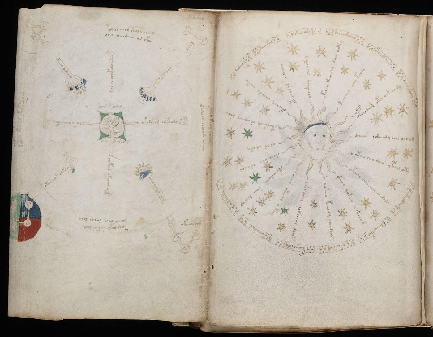 Domnevni astrološki simboli iz Voynichevega rokopisa.