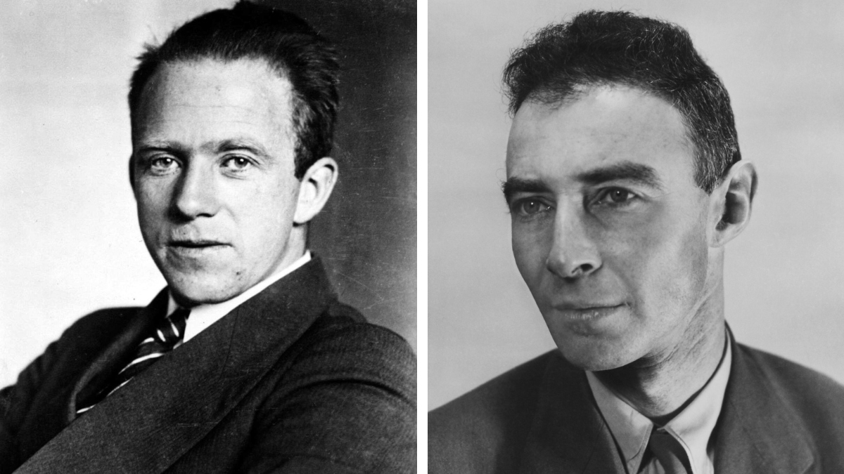 Werner Heisenberg in J. Robert Oppenheimer, vodji nemškega in ameriškega programa za izdelavo jedrske bombe