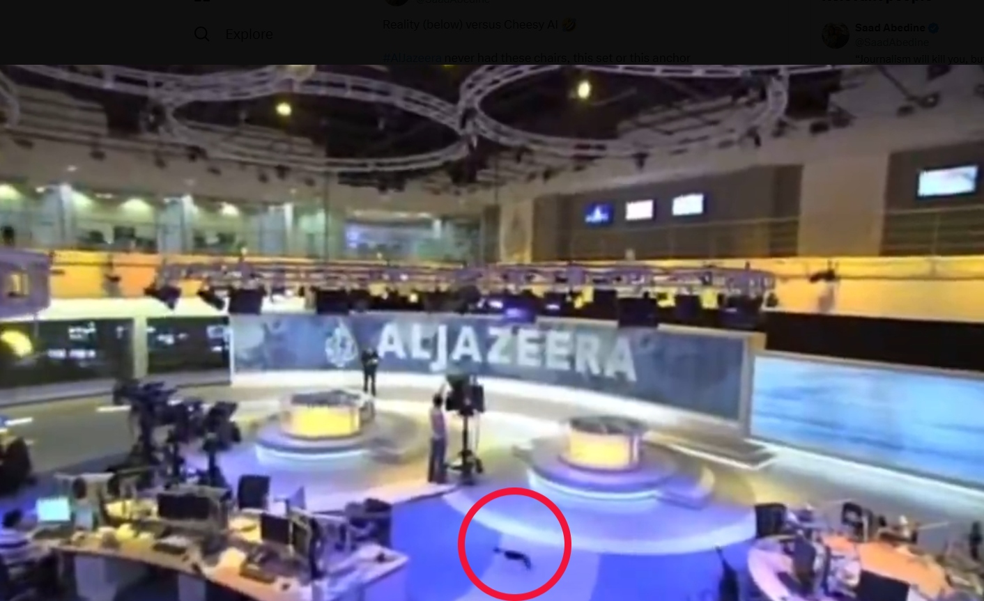 Aljazeera studio mačka Foto Zajem zaslona X