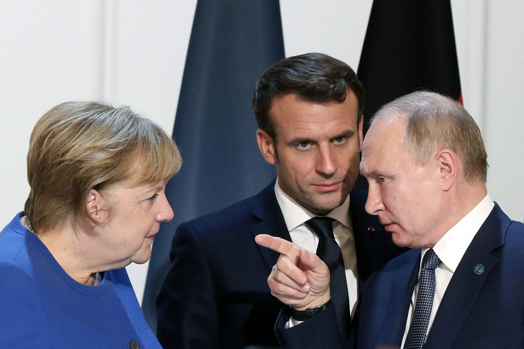 Angela Merkel, Vladimir Putin in Emmanuel Macron