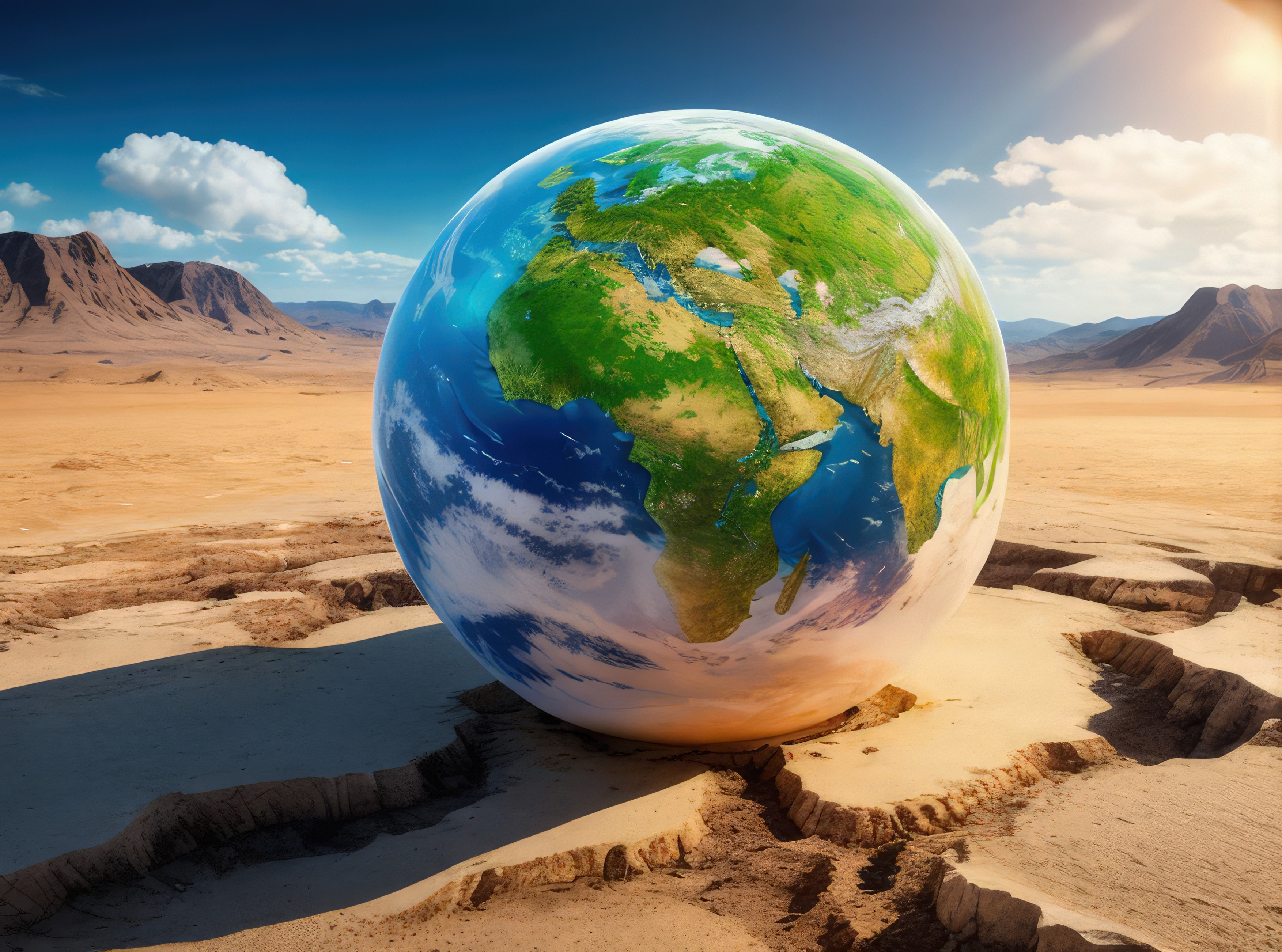 Planet Zemlja v puščavi, UI generirana slika