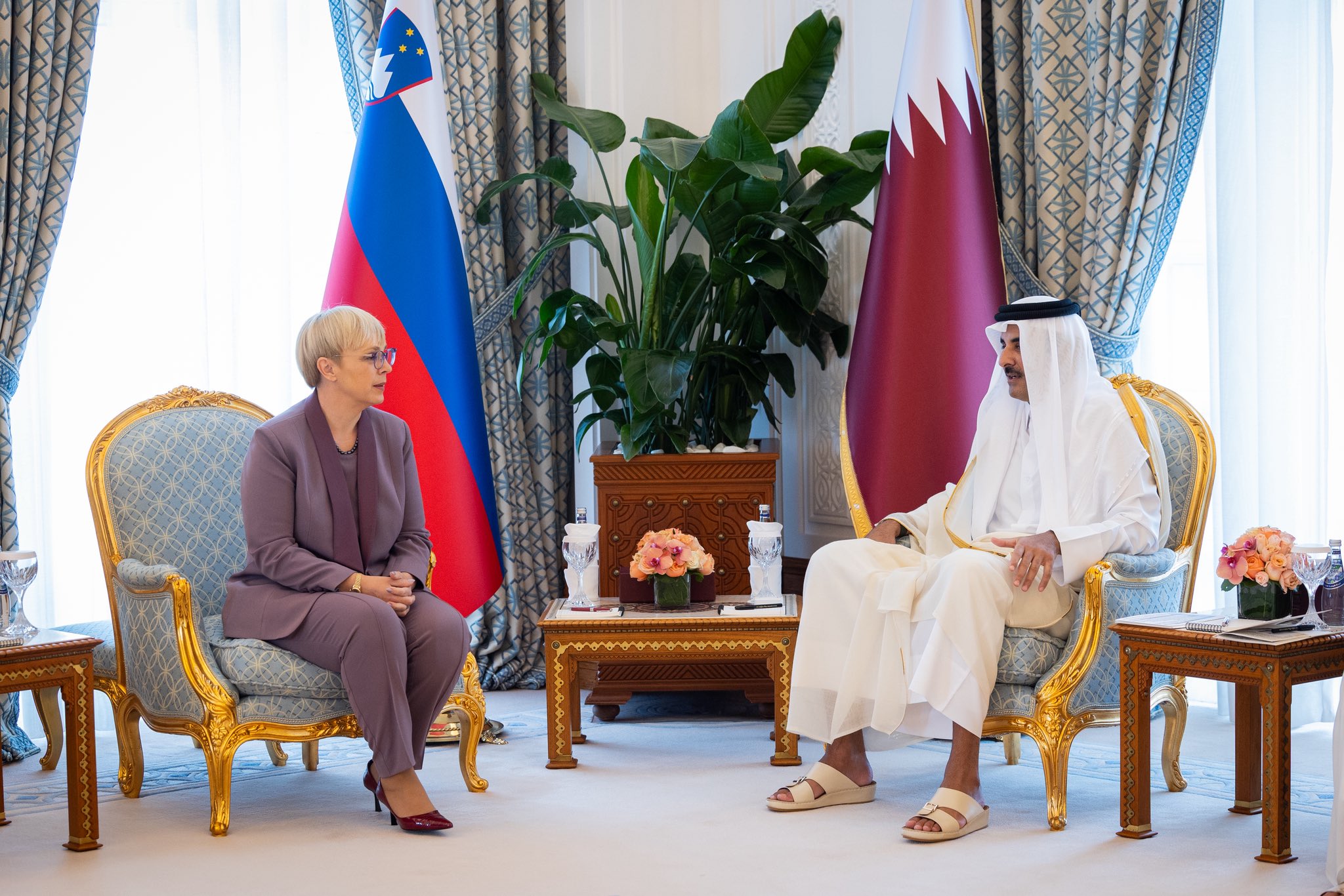 Predsednica republike Nataša Pirc Musar in emir Tamin bin Hamad Al Tani