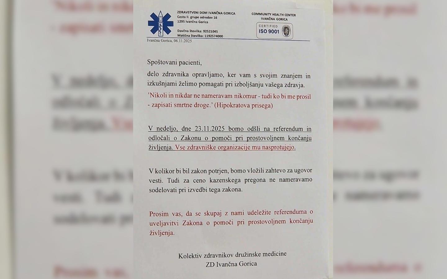 referendum, Zdravstveni dom, zdravniki