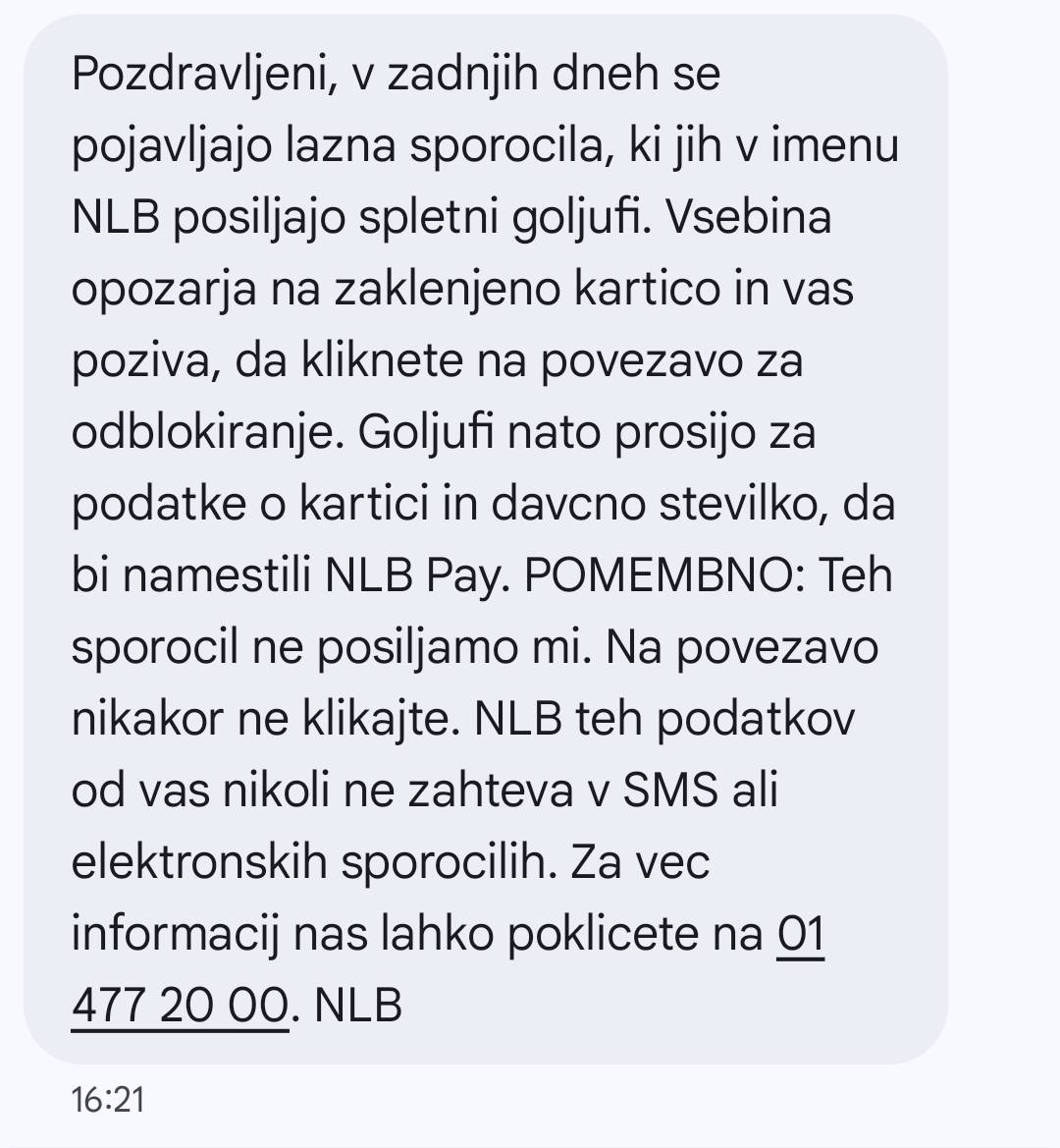 Sporočlo NLB o spletni goljufiji