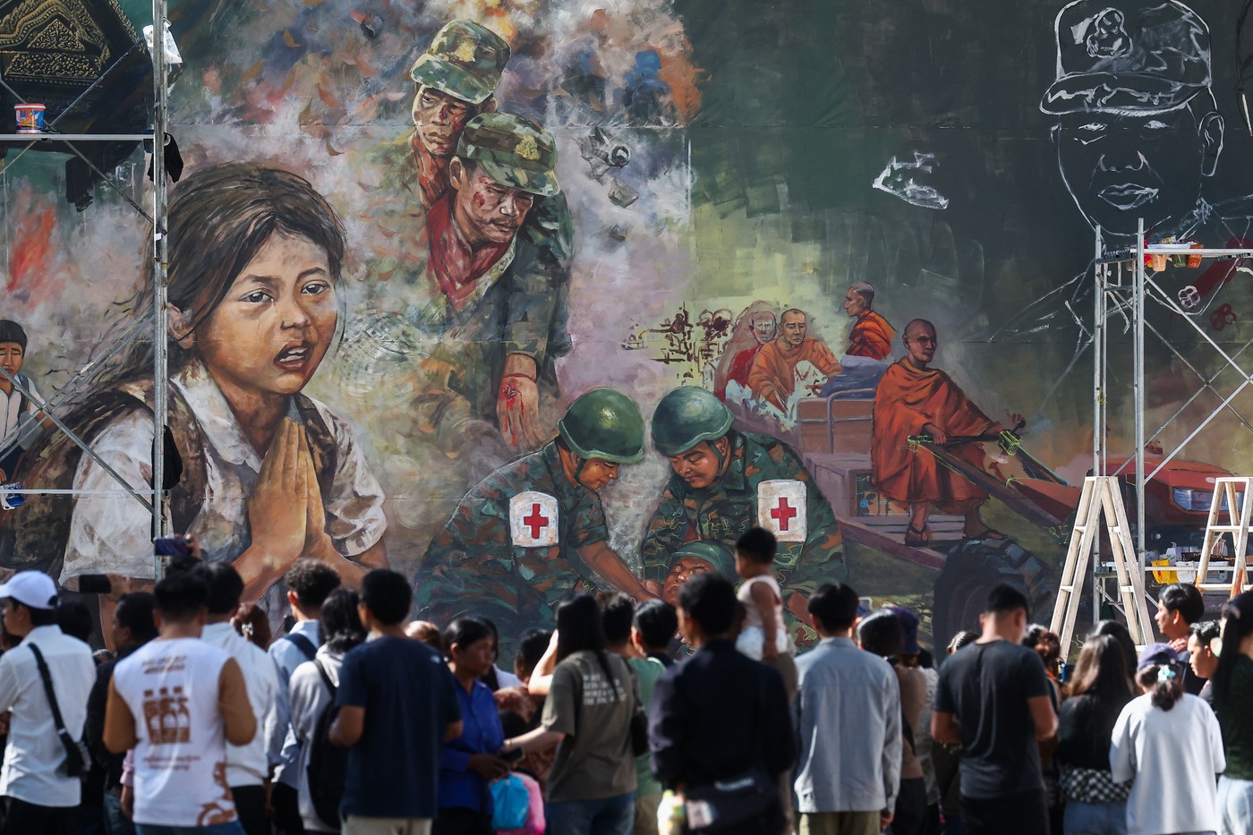 Protivojni mural v Kambodži