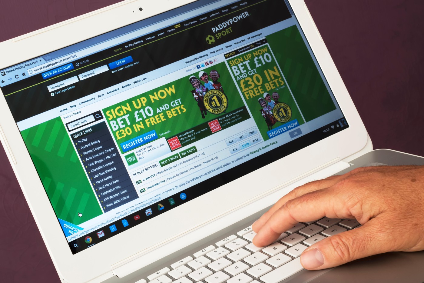 Website belonging to Paddy Power being viewed on a laptop computer
