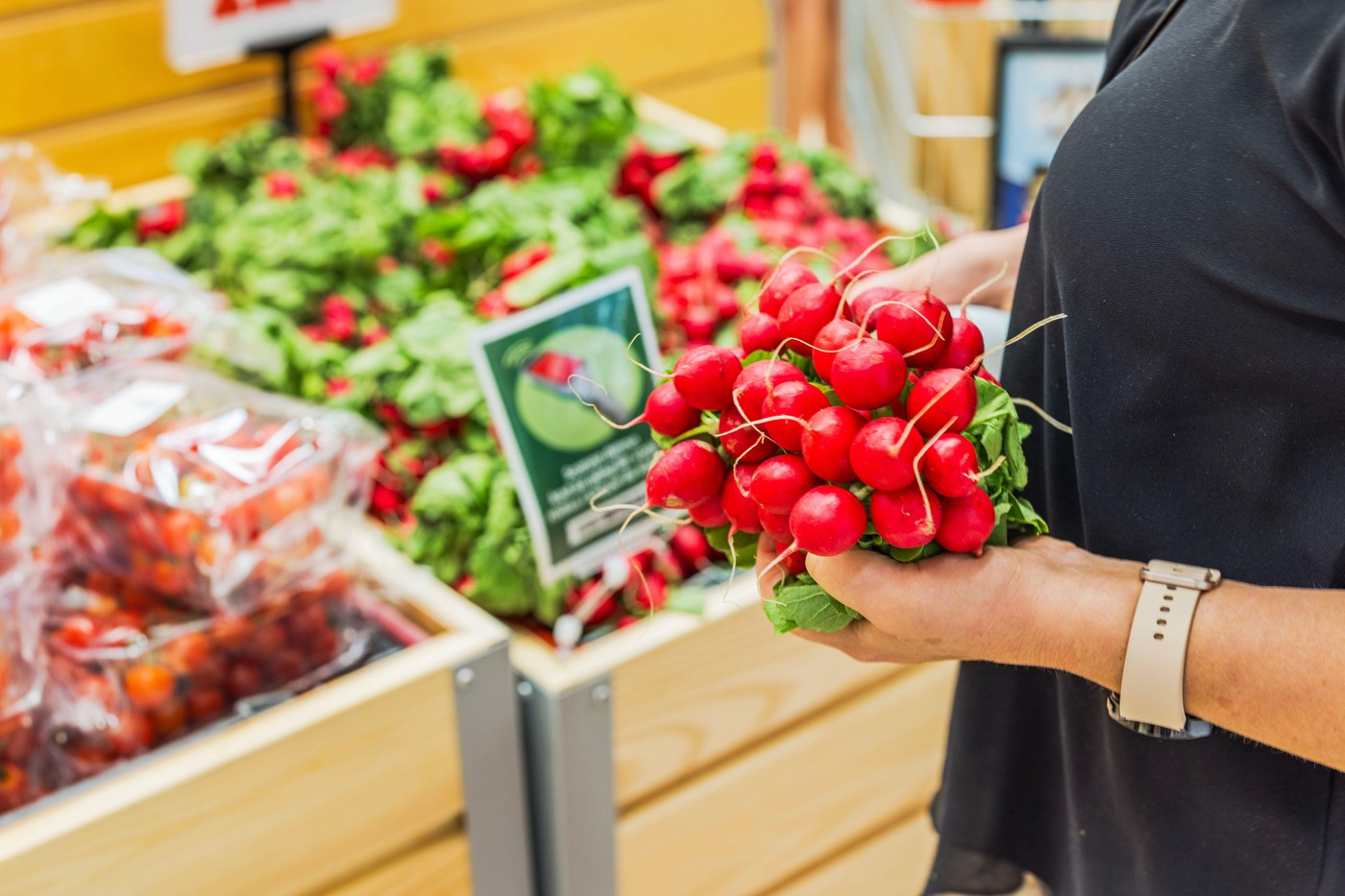ženska, redkvica, nakup, trgovina, zelenjava