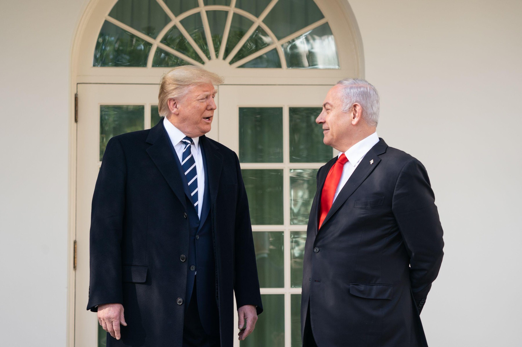 On January 27, 2020, President Donald J. Trump and Israeli Prime Minister Benjamin Netanyahu spoke to reporters along the West Wing Colonnade before their meeting in the Oval Office. They discussed U.S.-Israel relations and Middle East peace efforts.