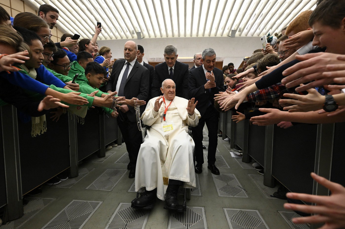 Papež Frančišek na srečanju s pevci zbora Pueri Cantores, 2023 (Foto: PROFIMEDIA)