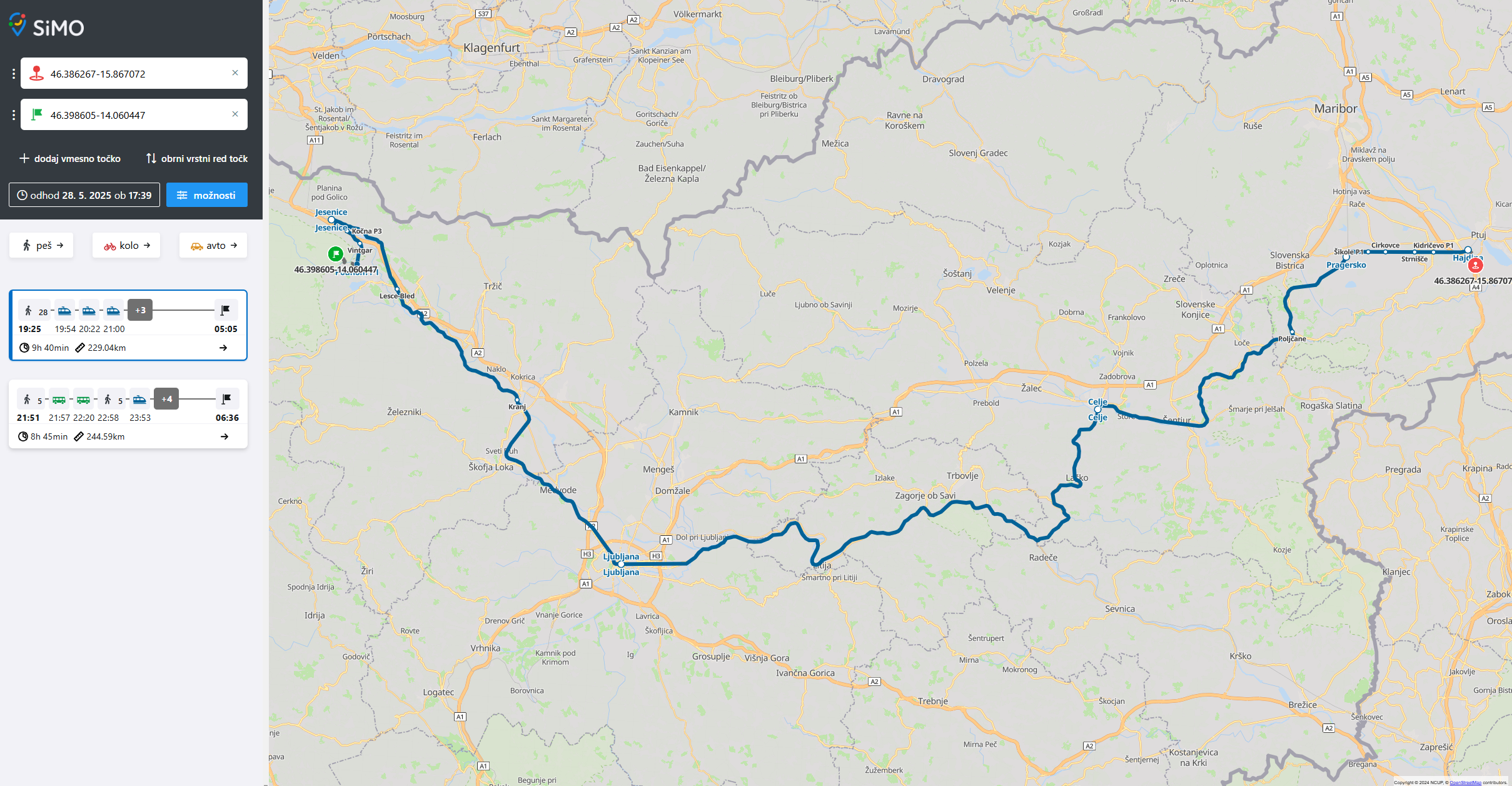 Pot z aplikacijo Simo