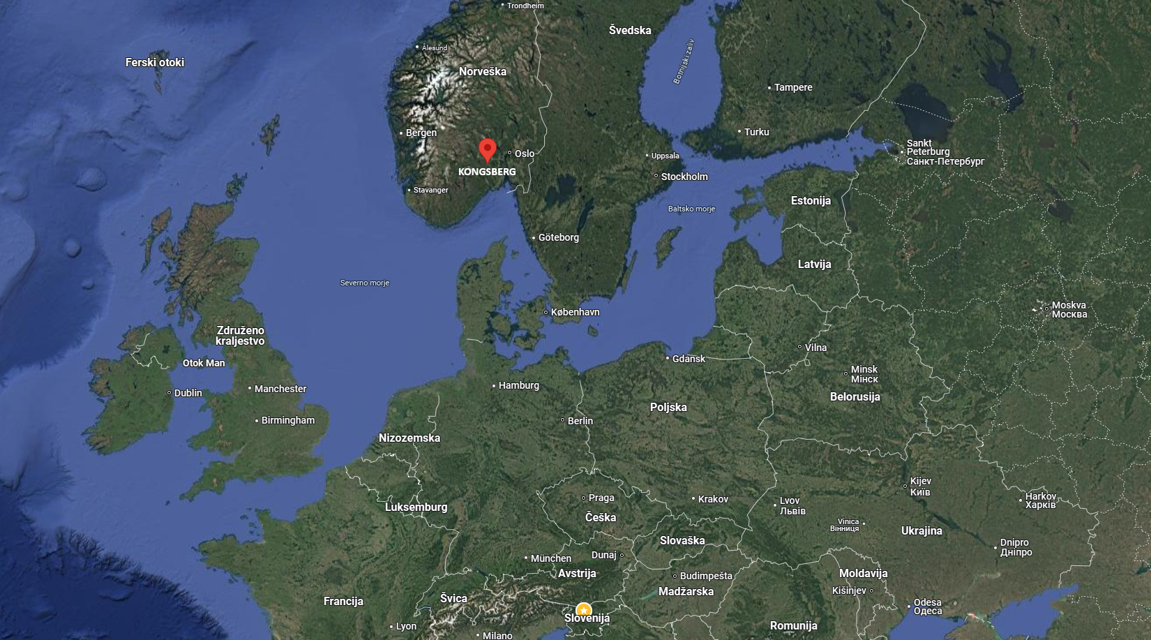 Kongsberg na zemljevidu.