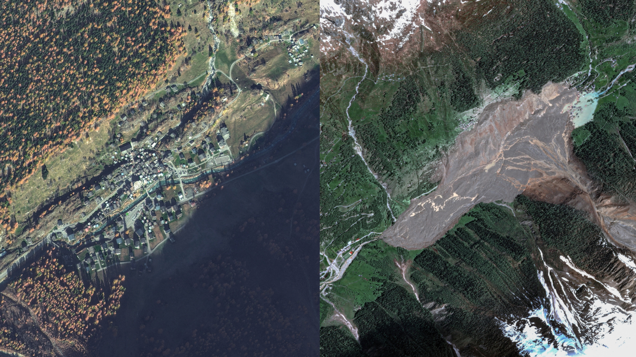 Vas Blatten novembra 2024 in v dneh po sproženju plazu