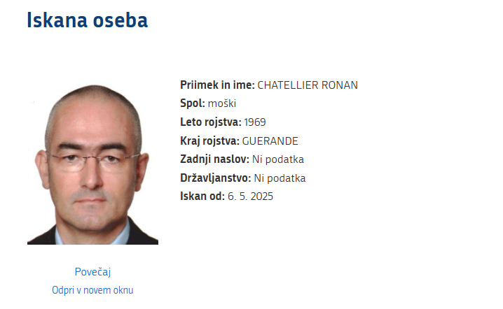 Ronan Chatellier na seznamu iskanih oseb slovenske policije