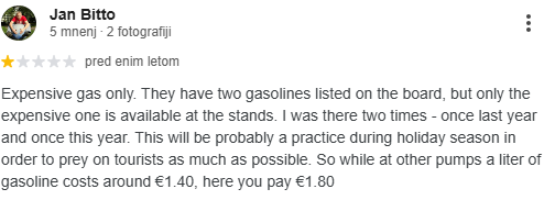 Mnenje o bencinski črpalki Perić