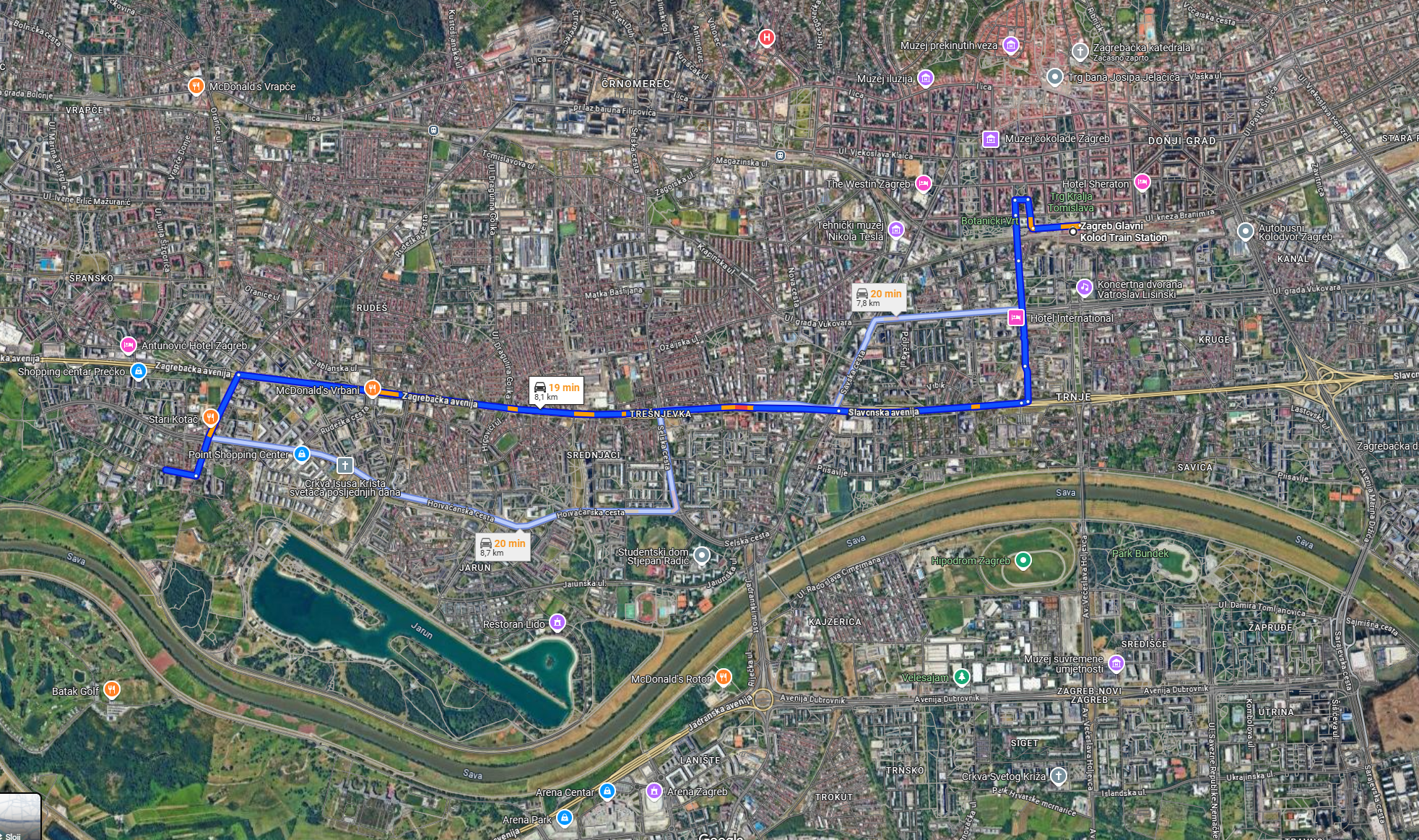 Pot od glavne železniške postaje v Zagrebu do naselja Prečko