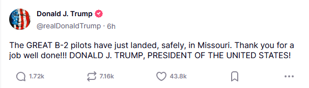 Objava Donalda Trumpa na omrežju Truth Social